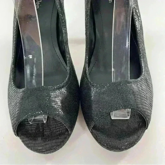 Calvin Klein heels 8.5 Kail black leather snakeskin embossed platforms party - Picture 4 of 14